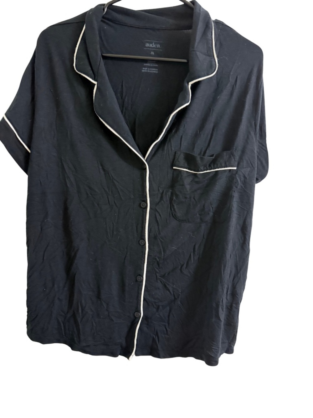 Auden women’s Black Short-Sleeve Button Shirt with White Piping
